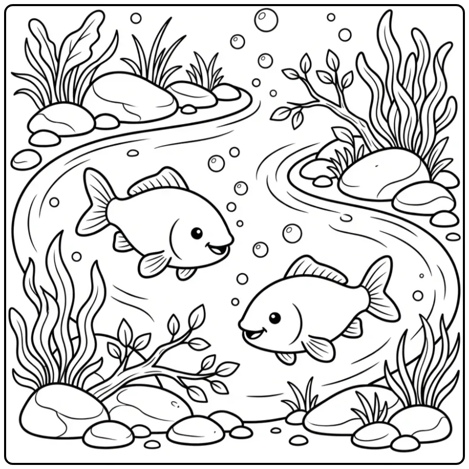 Realistic Carp in a River Bend coloring page