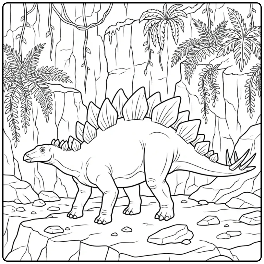 Realistic Stegosaurus by a Cliff coloring page