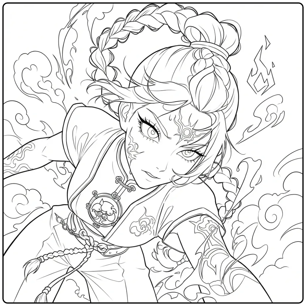 Rumi in Action KPop Demon Hunters coloring page