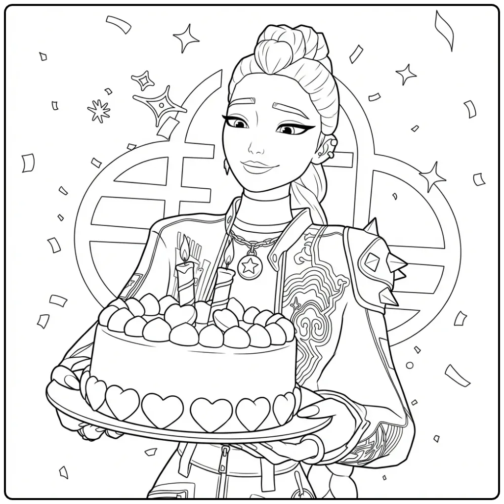 Rumi's KPop Demon Hunters Birthday coloring page