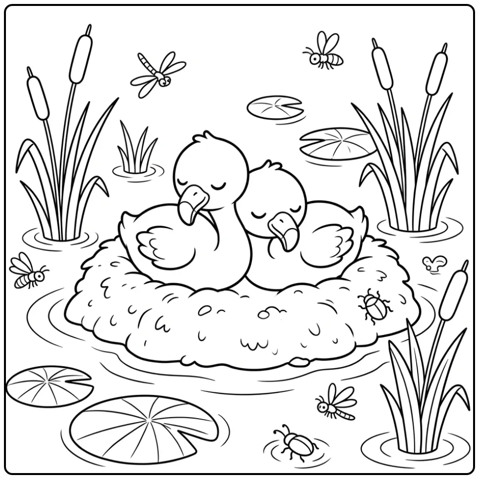 Cute Baby Flamingo Sleeping Chicks coloring page