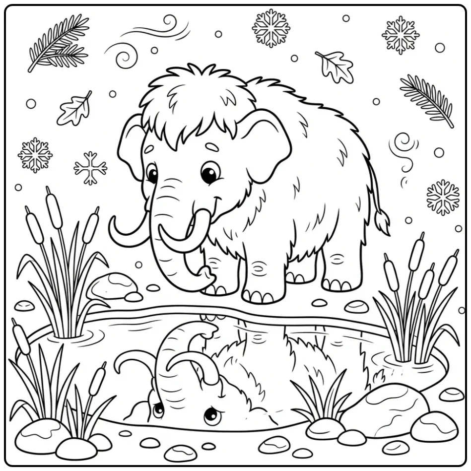Cute Baby Mammoth in the Snow coloring page