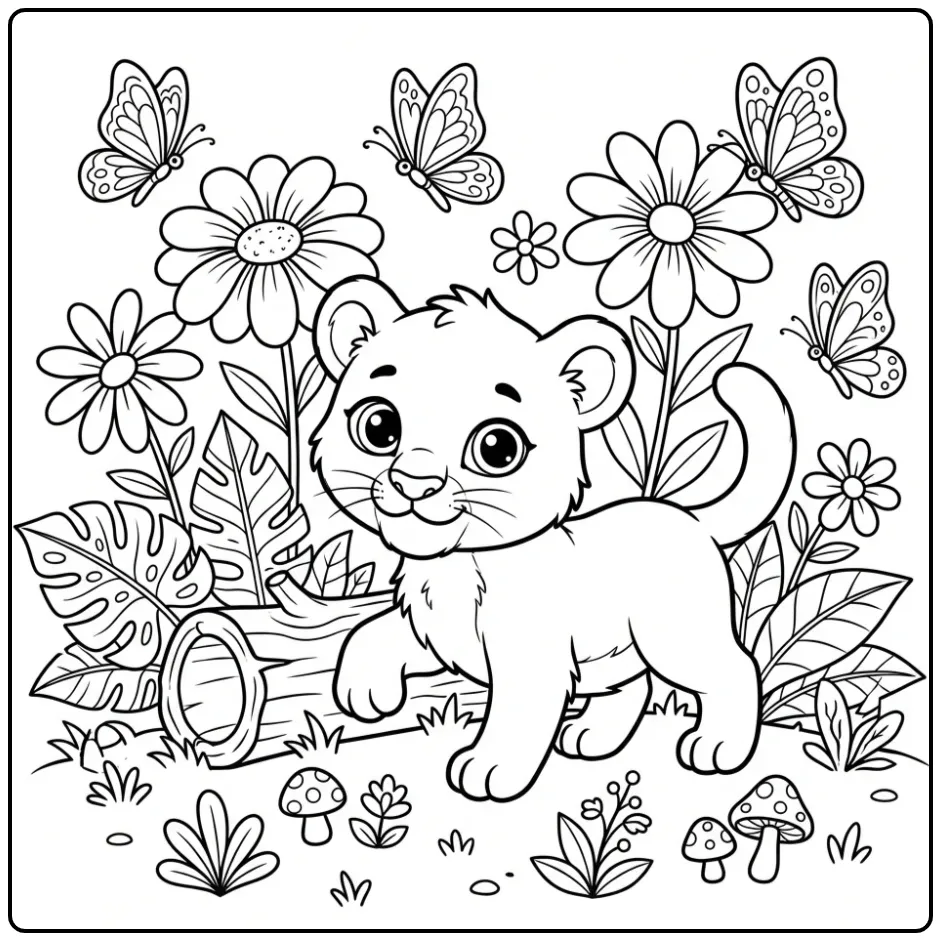 Cute Baby Panther in the Jungle coloring page