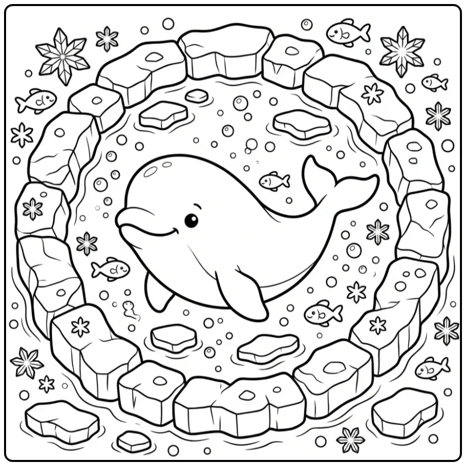 Cute Beluga Whale in the Ocean coloring page