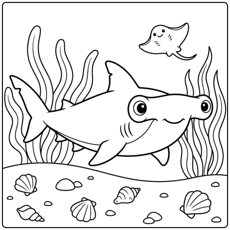 Cute Cartoon Hammerhead as Shark coloring page