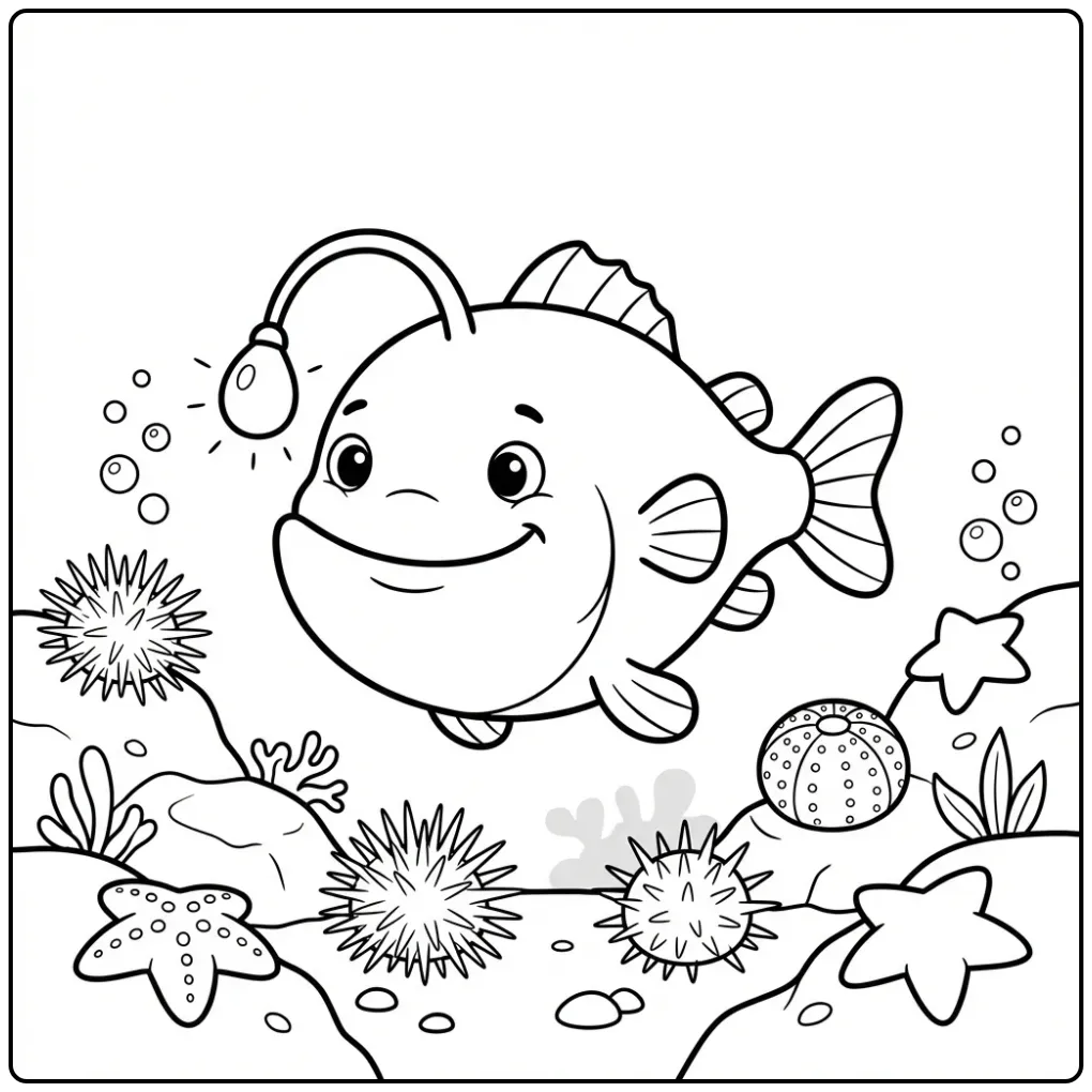 Cute Deep Sea Fish with Lantern coloring page