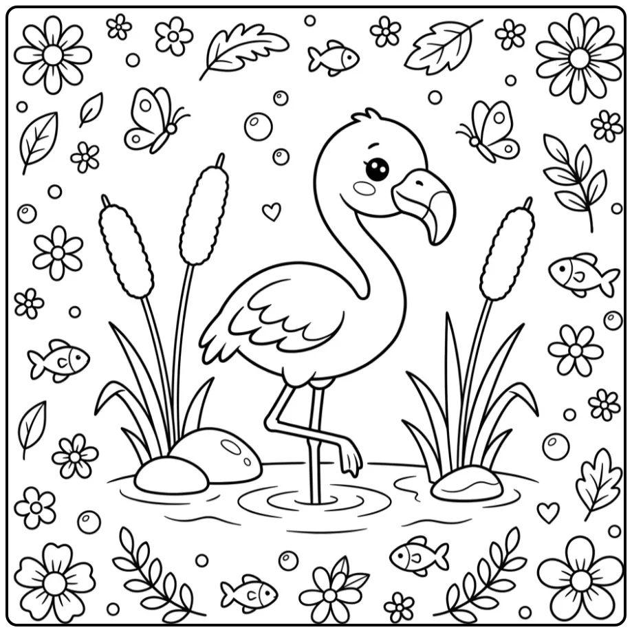 Easy Cute Flamingo coloring page