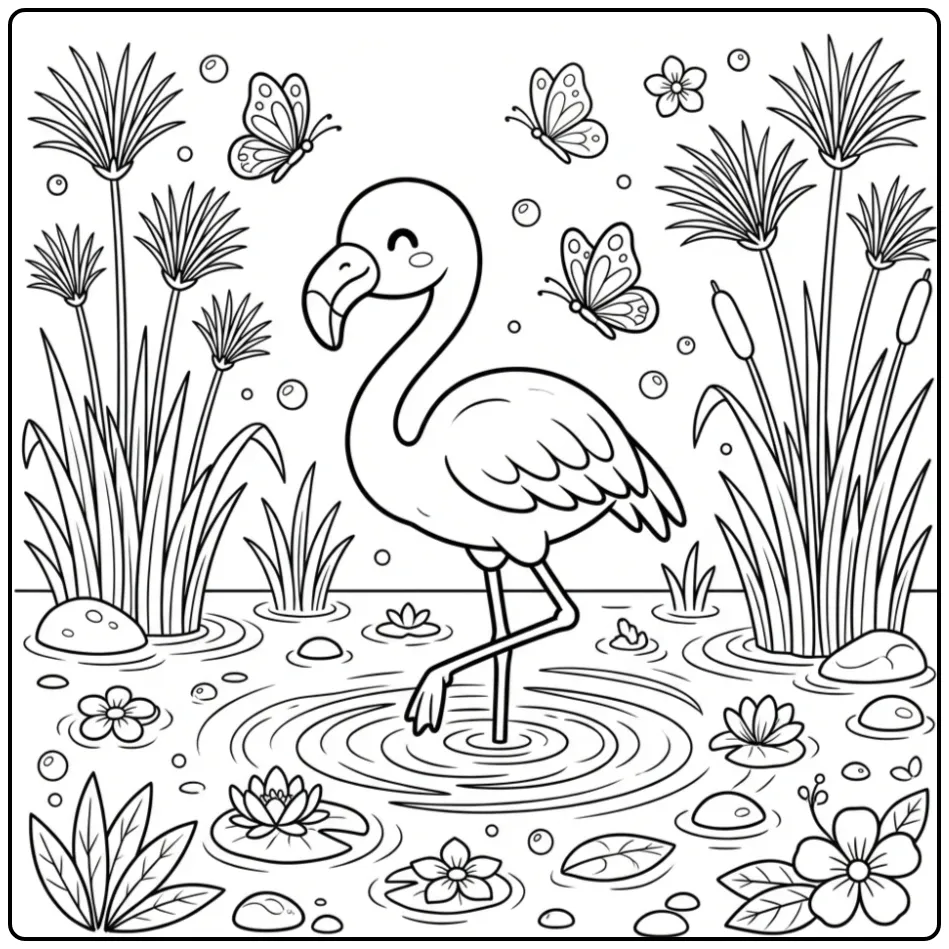 Cute Flamingo Butterflies in the Water coloring page