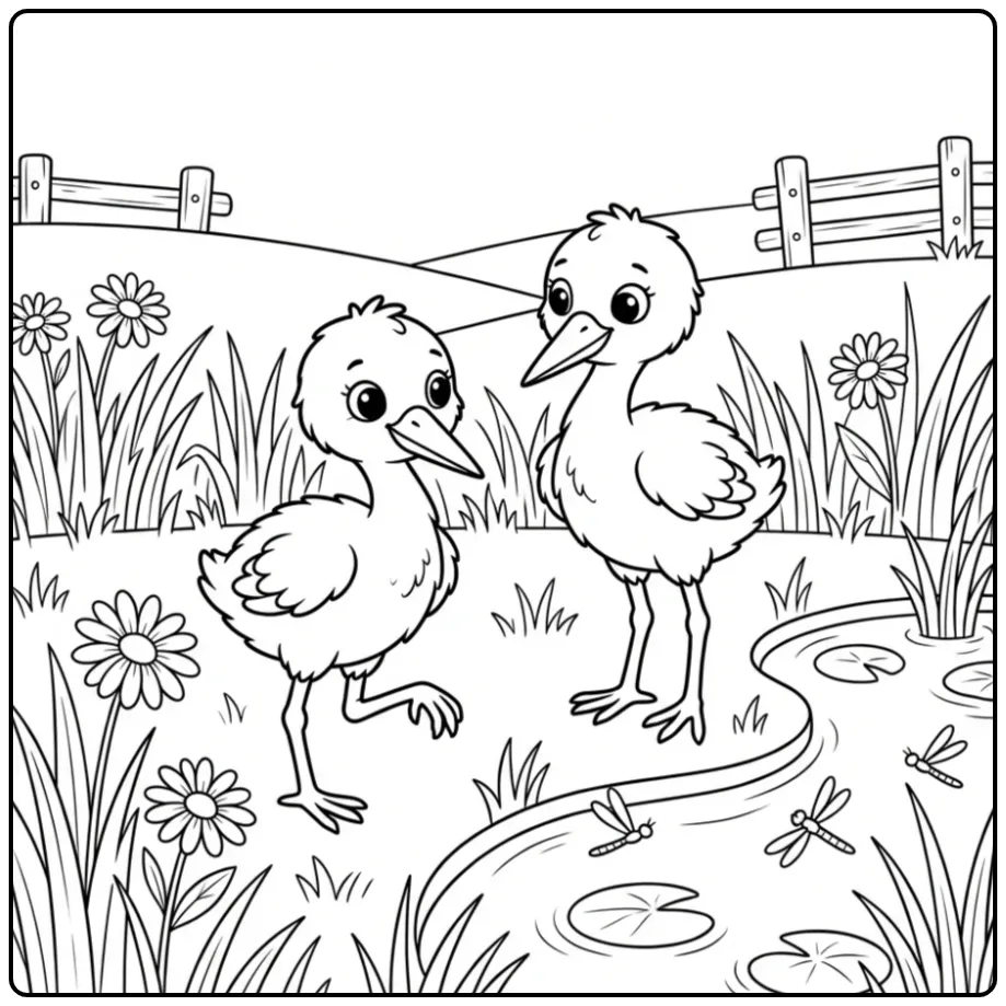 Cute Baby Stork Practicing Steps coloring page