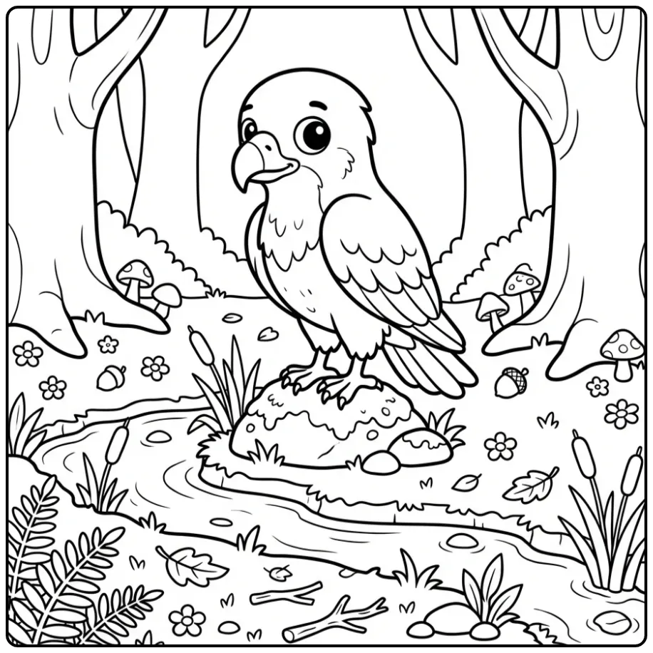 Cute Buzzard in the Forest coloring page
