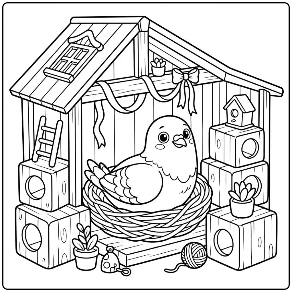 Cute Dove in a Cozy Dove Coop coloring page