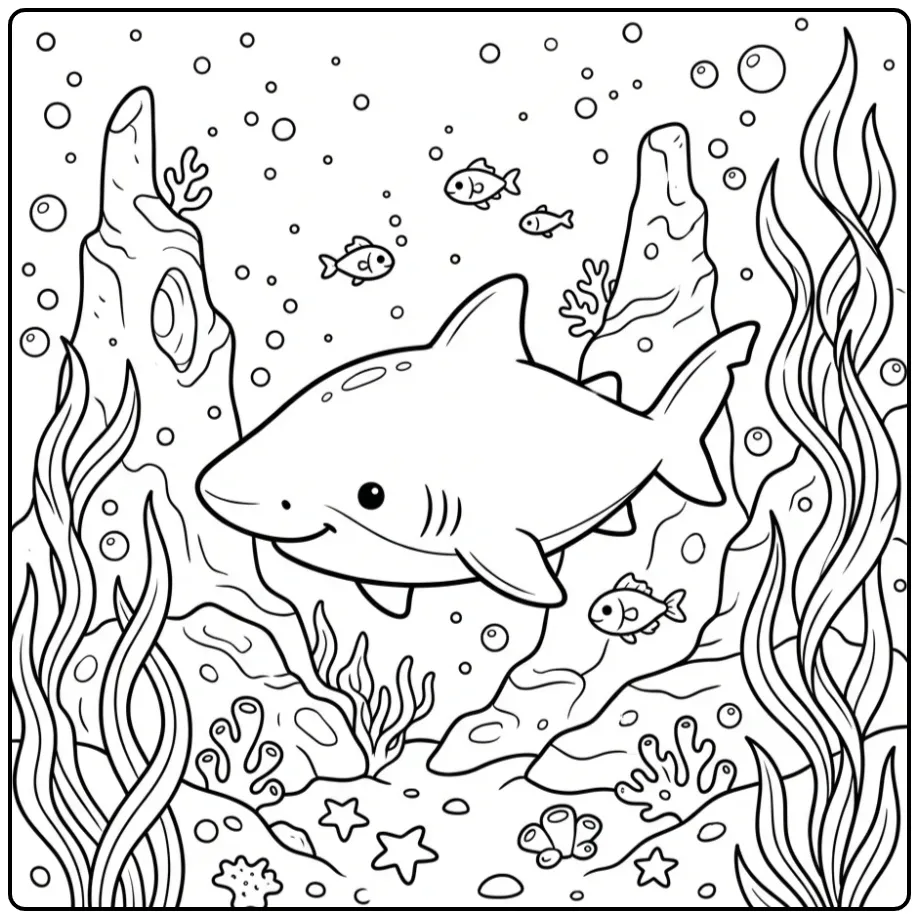 Cute Shark Deep Sea Adventure coloring page