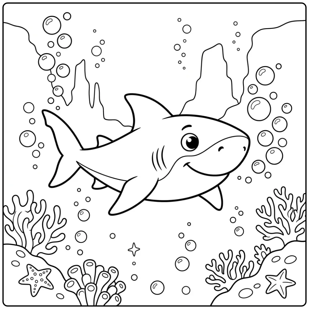 Cute Shark in the Deep Ocean coloring page