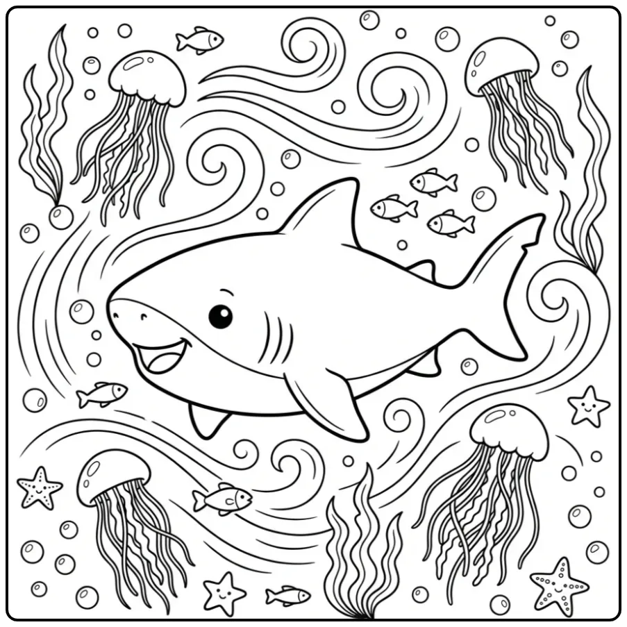 Cute Shark in the Sea for Children coloring page