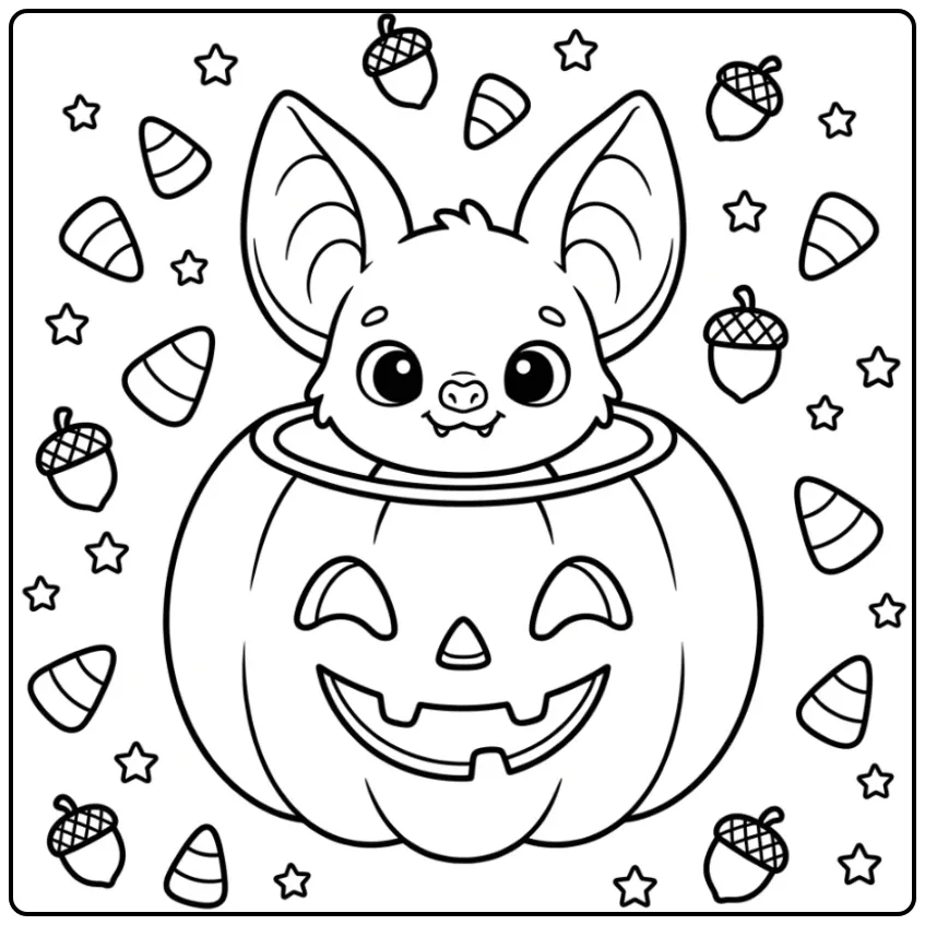 Cute Halloween Bat in Pumpkin coloring page