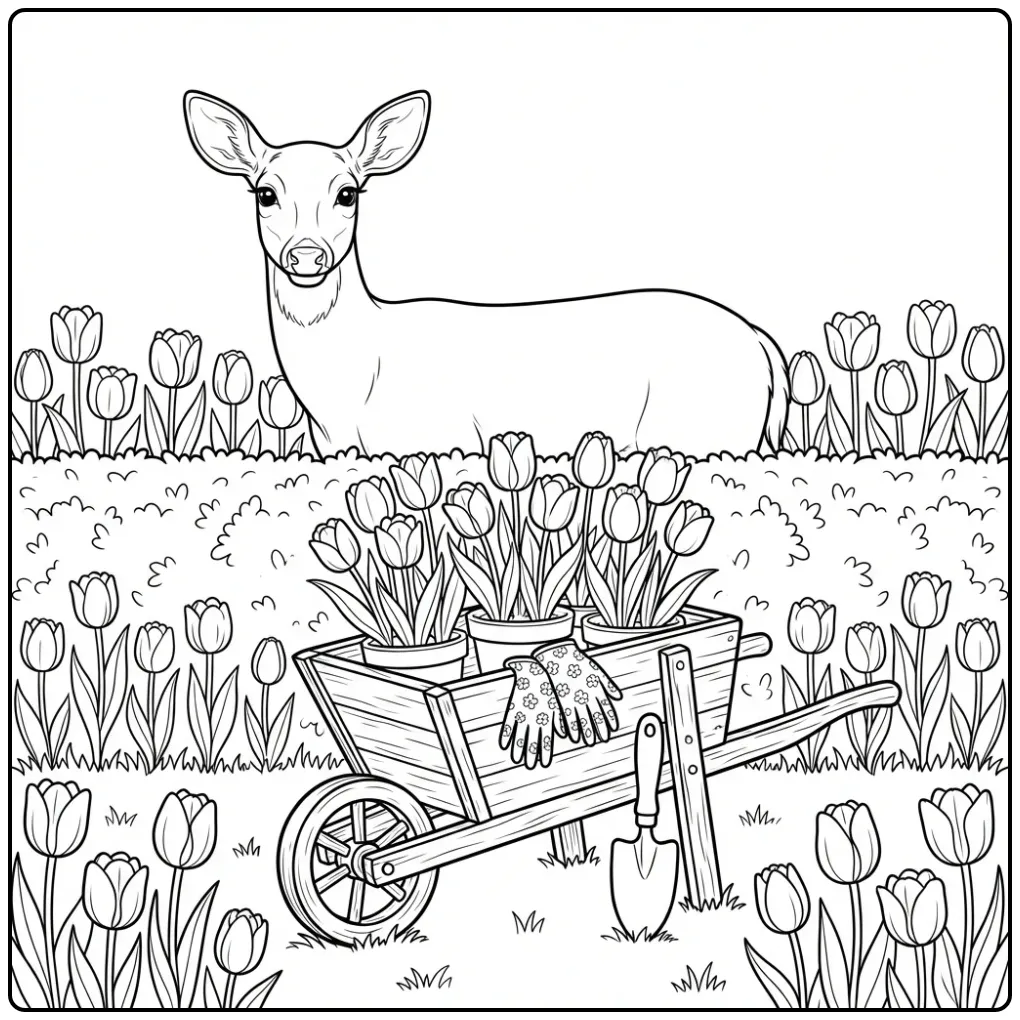 Cute Deer in the Flower Garden coloring page