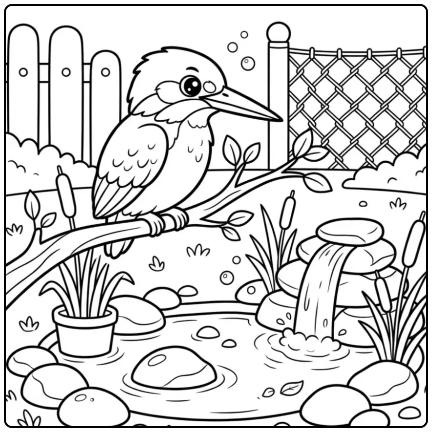 Cute Kingfisher in the Zoo Full of Details coloring page
