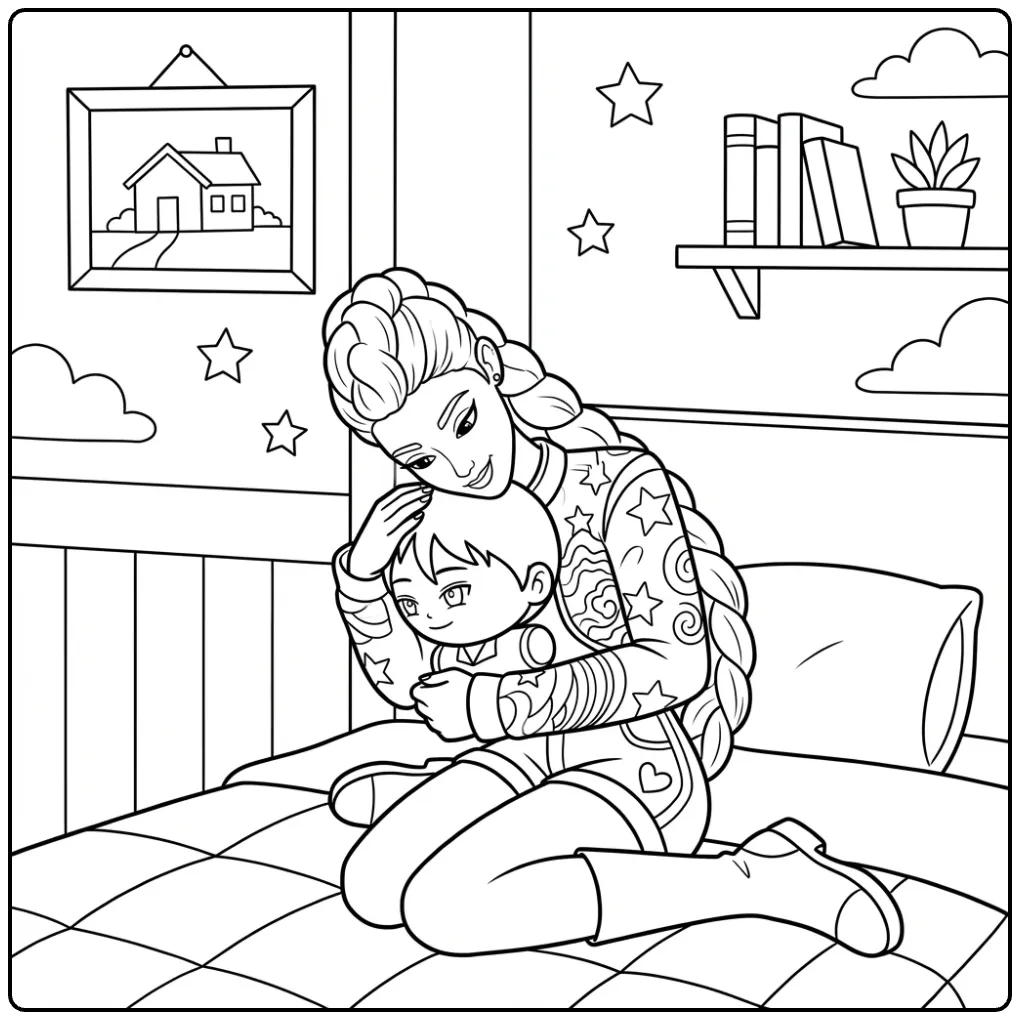 Cute KPop Demon Hunters Rumi Bedroom coloring page