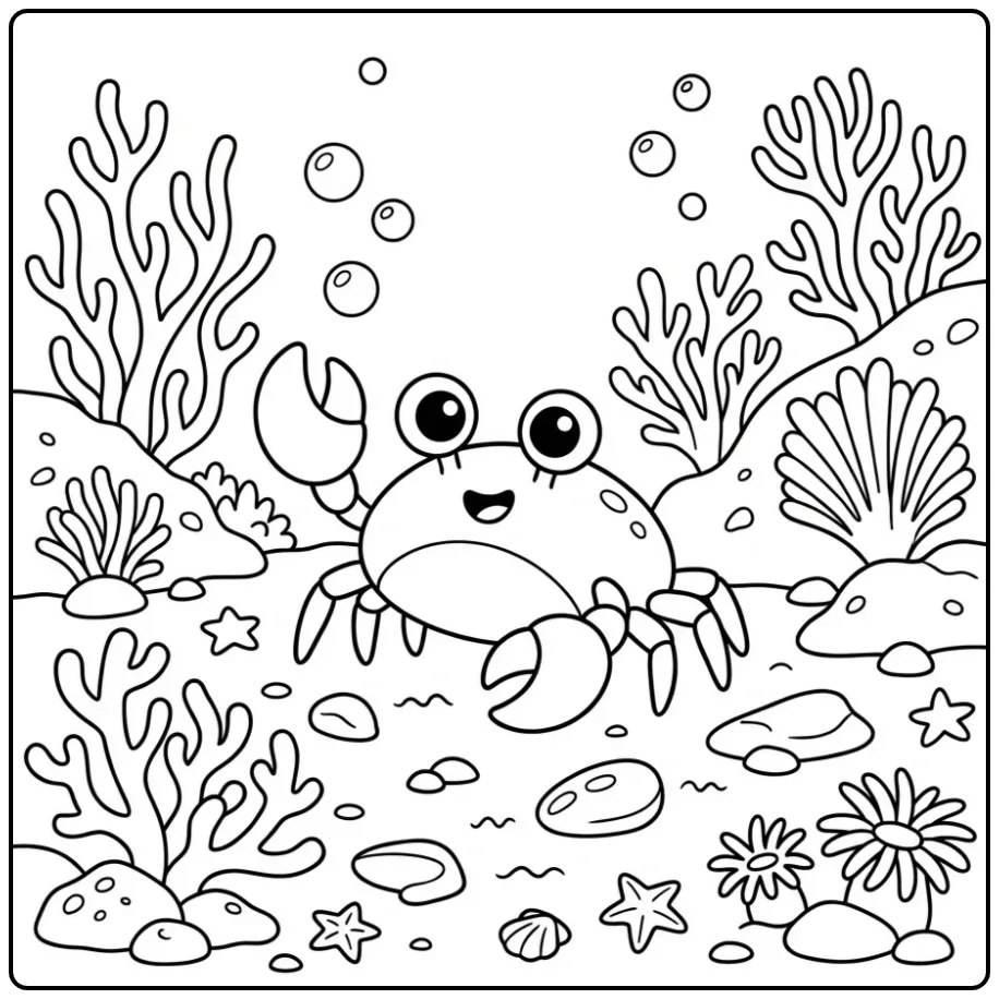 Cute Crab Underwater coloring page