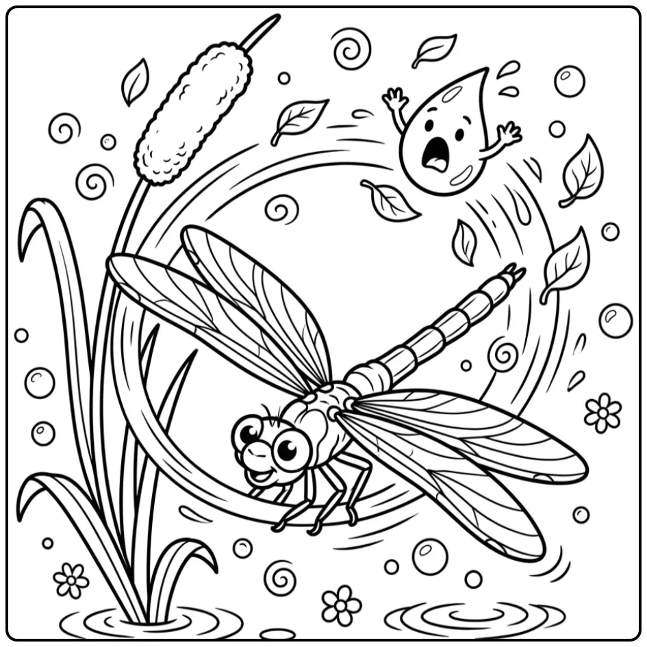 Dragonfly coloring page making a loop