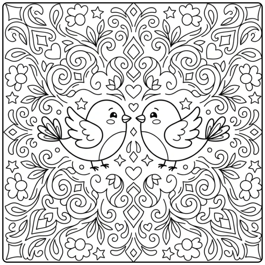 Cute Mandala Bird with Two Little Birds coloring page