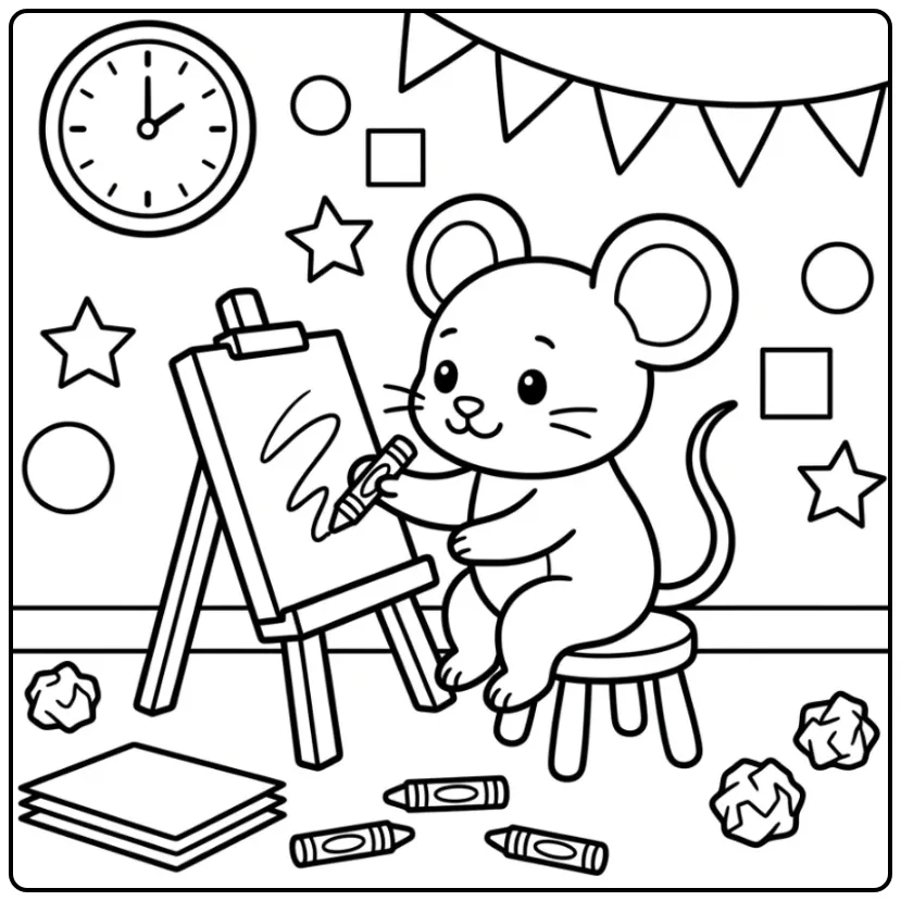 Cute Mouse Drawing in Class coloring page