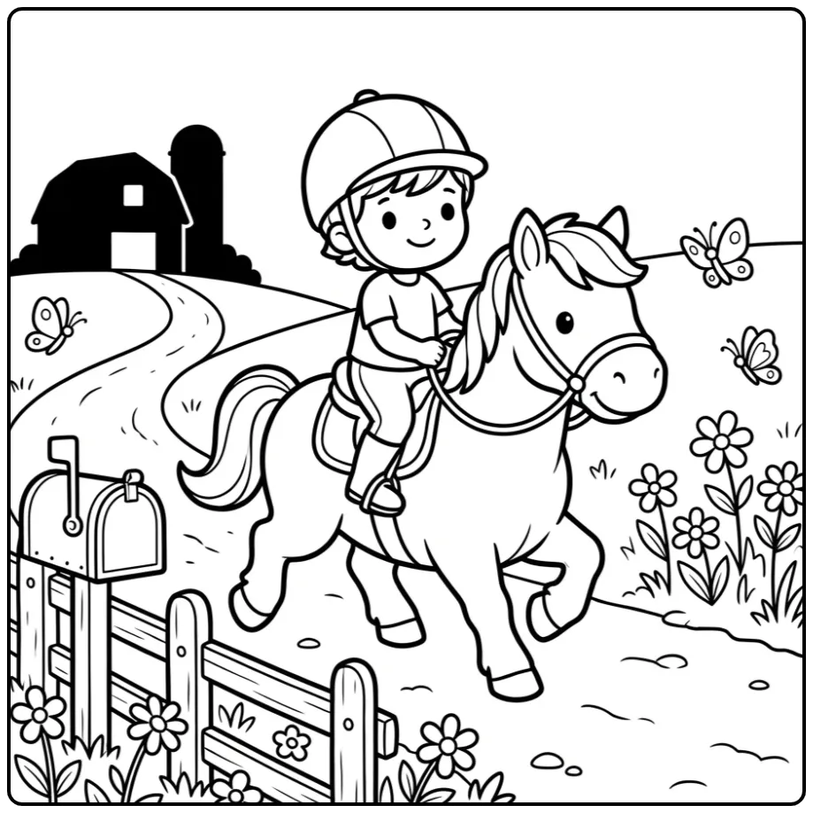 Cute Horse with Rider for Children coloring page