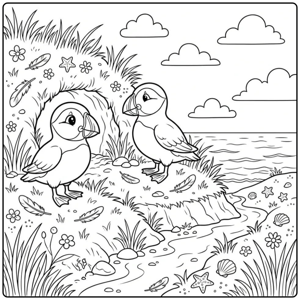 Cute Puffin at the Coast coloring page