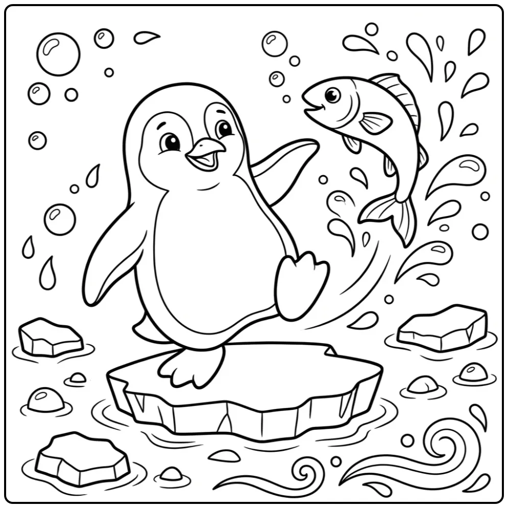 Cute Penguin on an Ice Floe coloring page