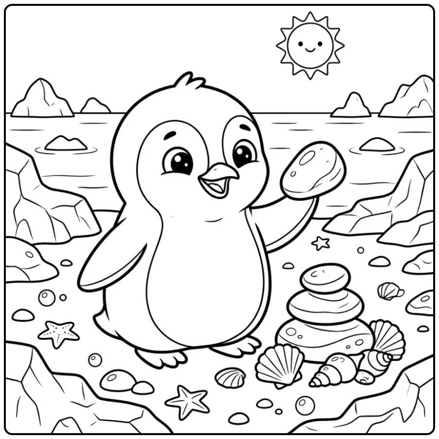 Cute Penguin on an Icy Beach coloring page