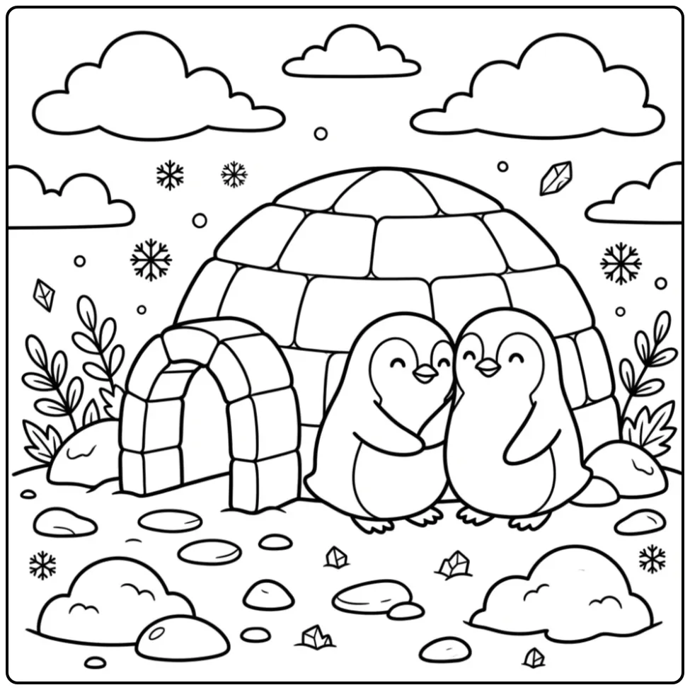 Cute Penguin Friends in the Cold Snow coloring page