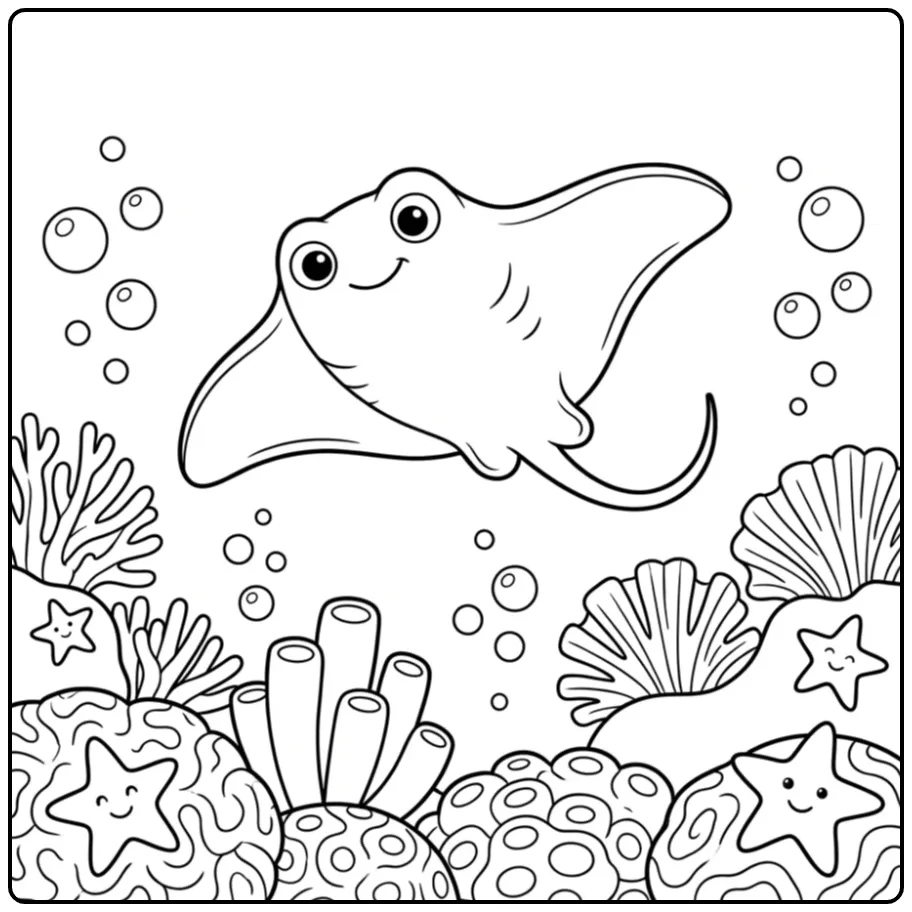 Cute Ray in an Underwater Garden coloring page