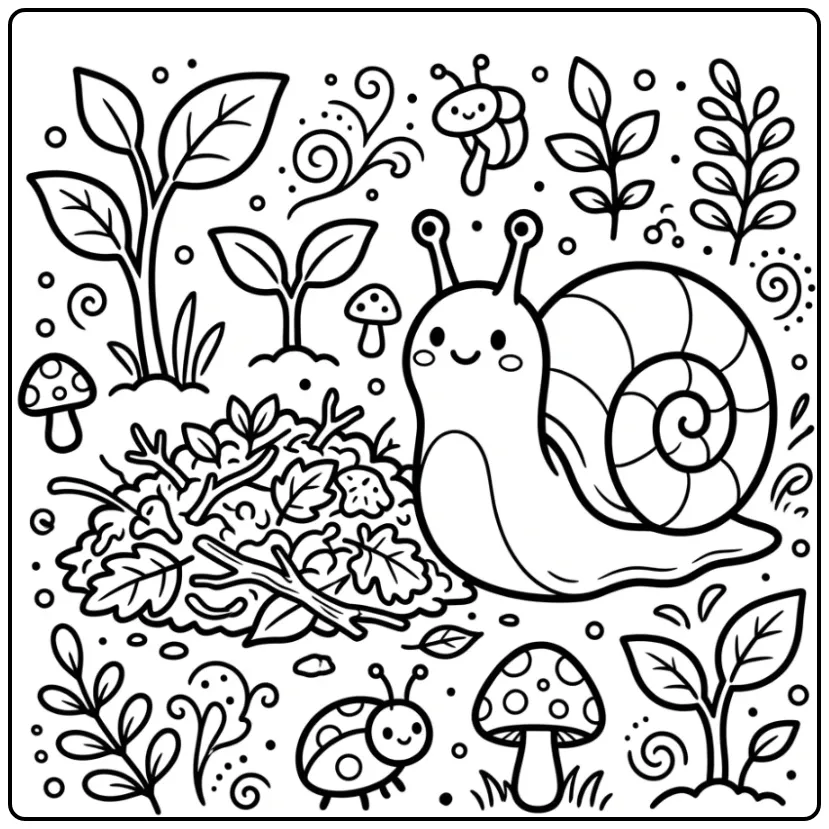 Cute Snail with a Compost Heap coloring page