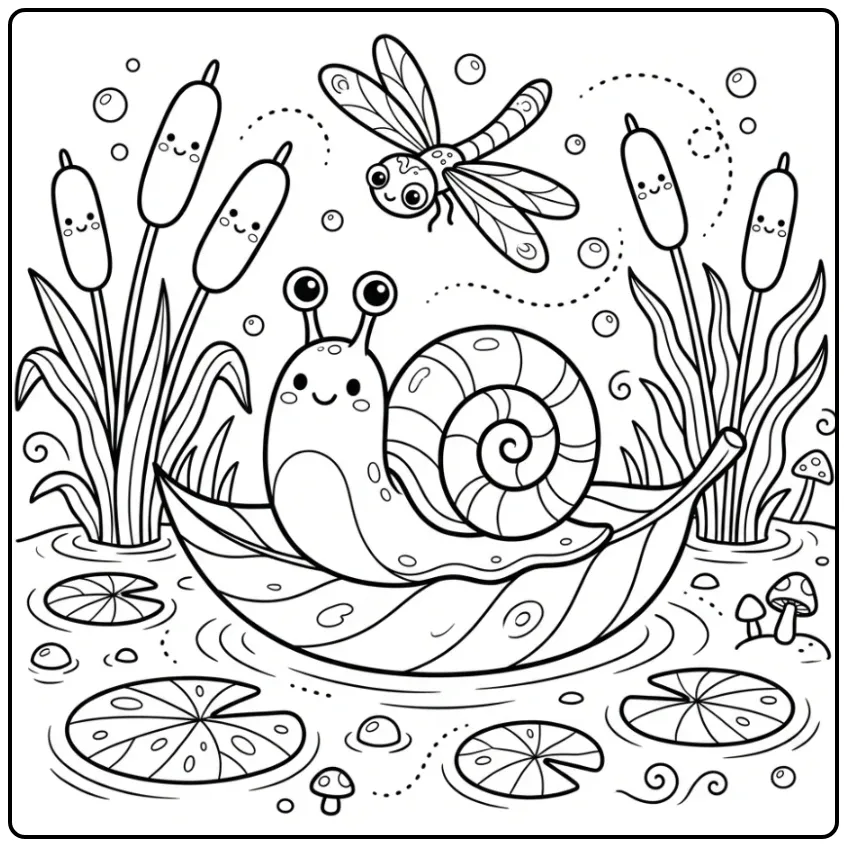 Cute Snail on a Small Boat of Leaf coloring page