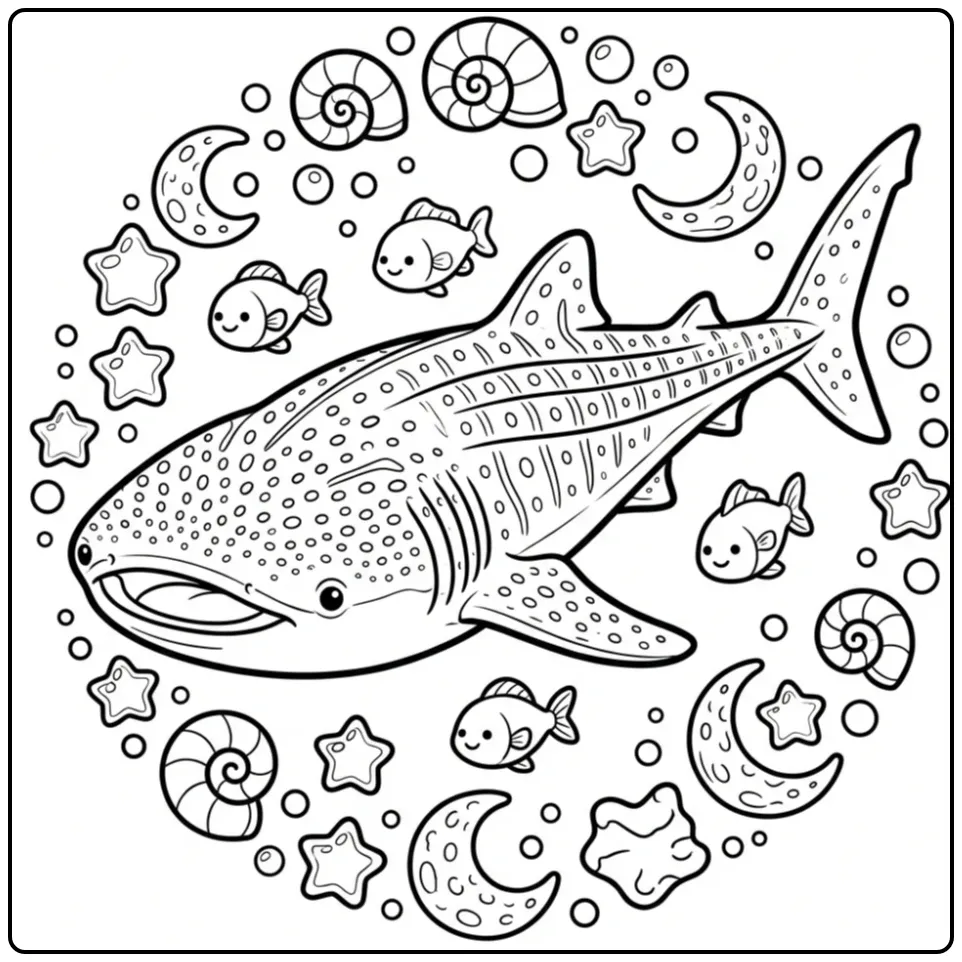Cute Whale Shark in a Magical Sterrenzee coloring page