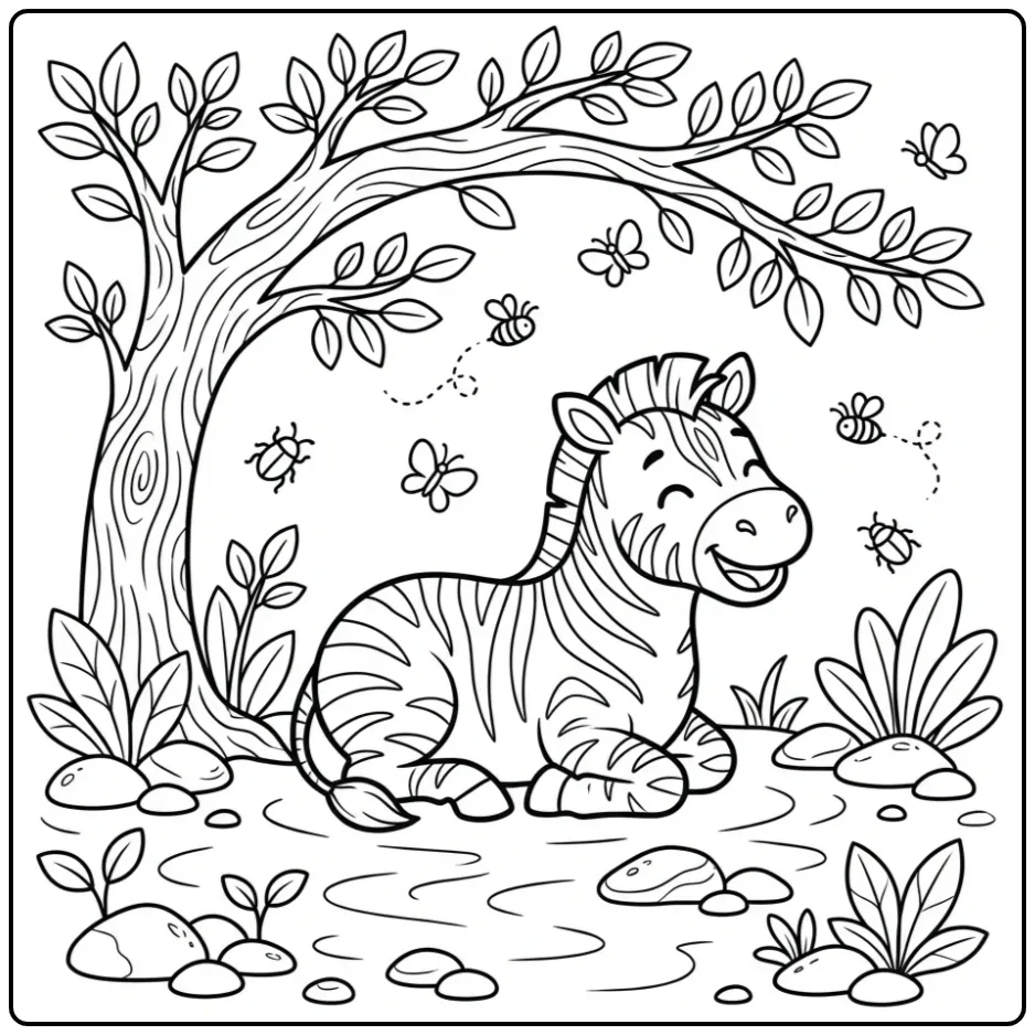 Cute Zebra Resting in the Shadow coloring page