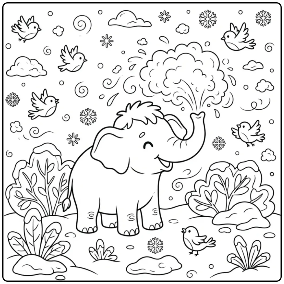 Cute Mammoth Little Birds coloring page