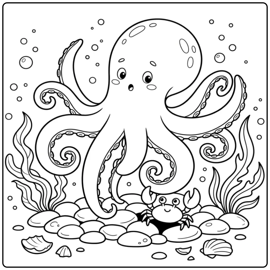 Octopus coloring page carefully balancing
