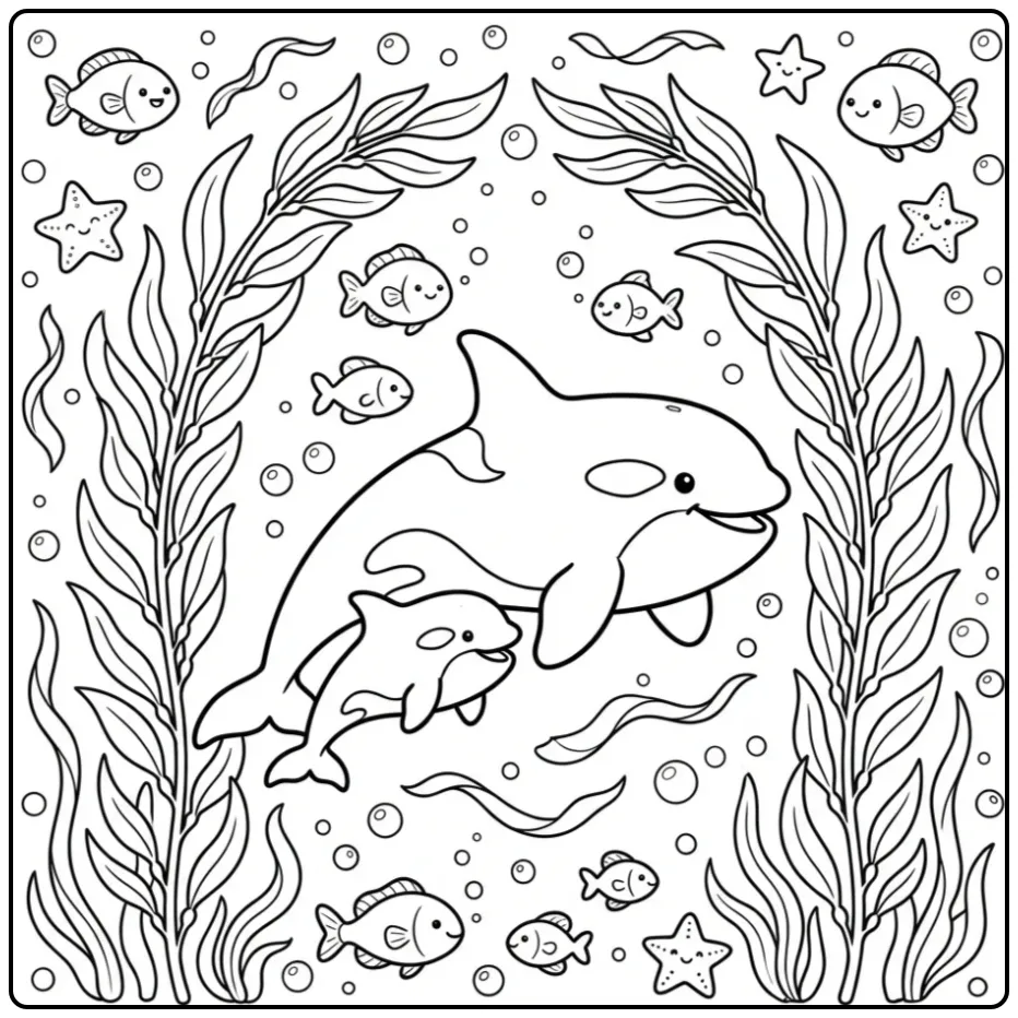Cute Baby Orca in the Sea coloring page