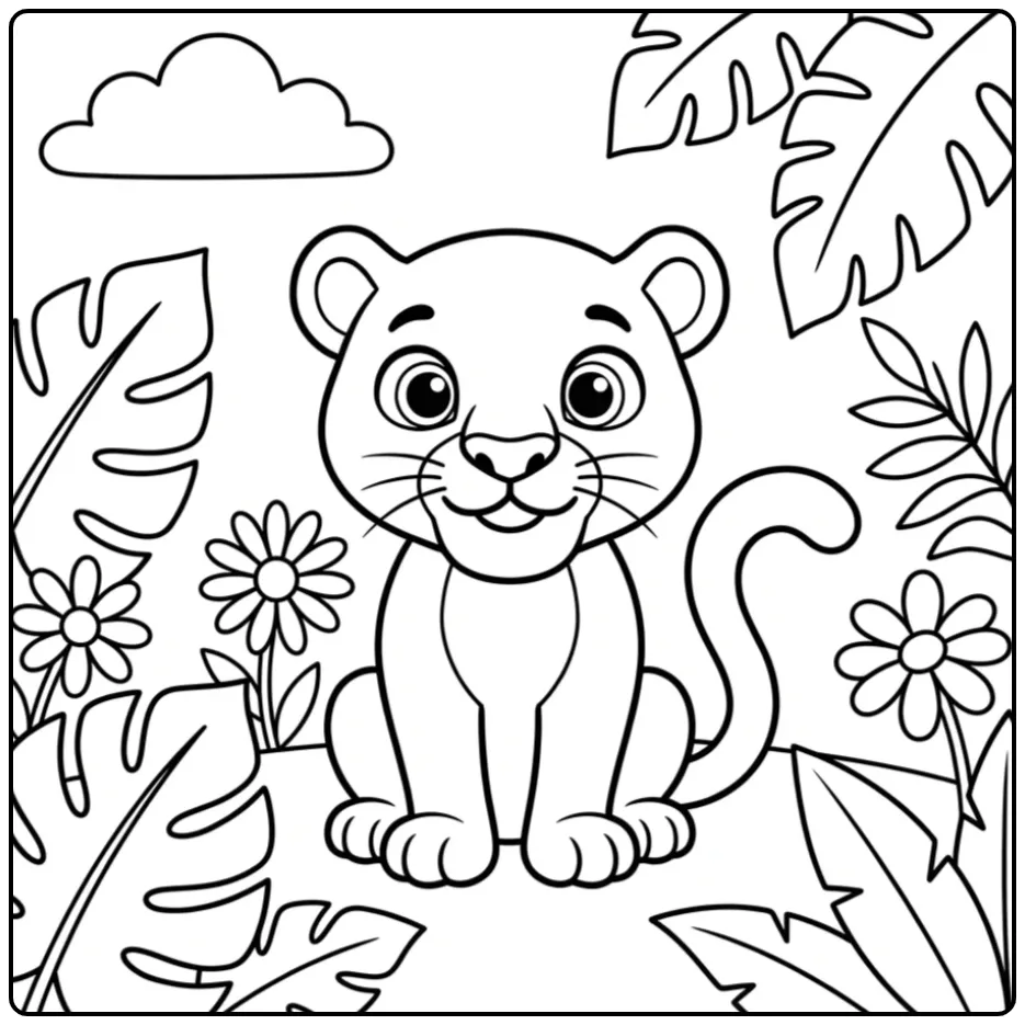 Cute Easy Panther in the Jungle coloring page