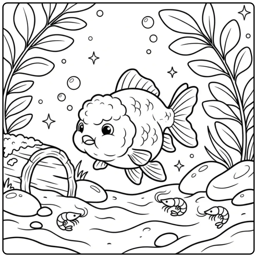 Cute Ranchu Goldfish Underwater coloring page
