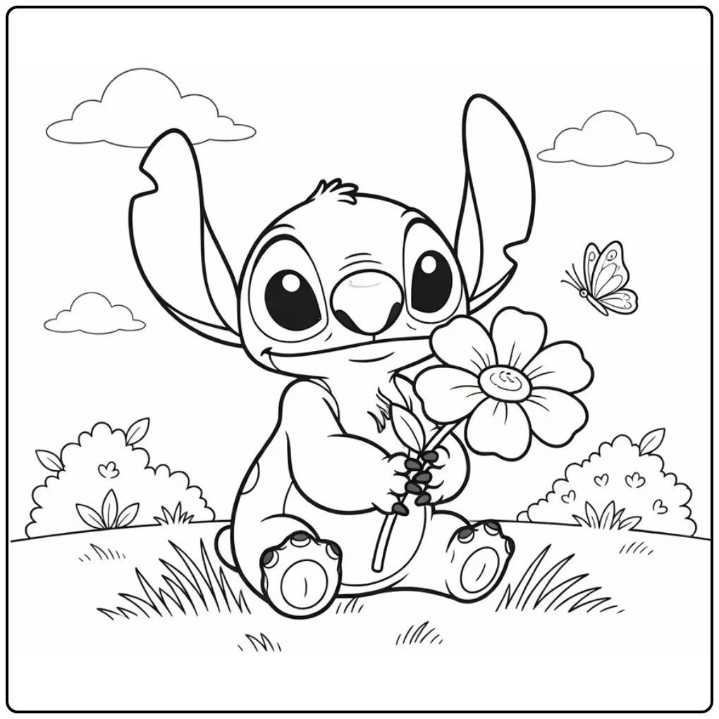 Easy Cute Stitch with Butterfly coloring page