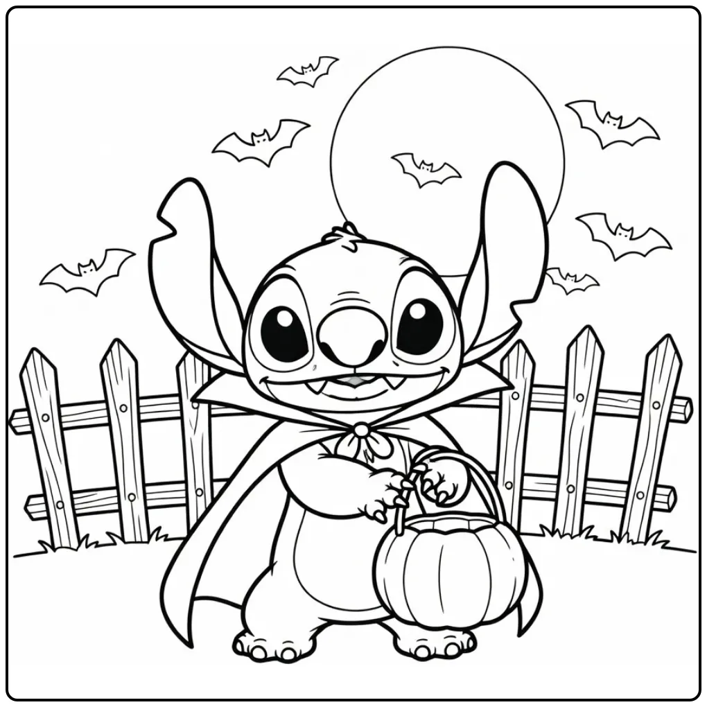 Cute Vampire Stitch Halloween coloring page