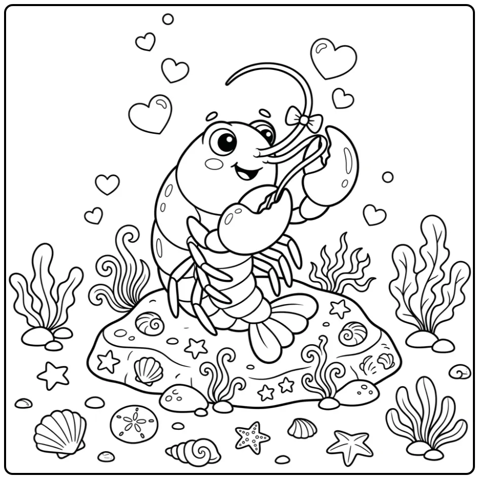 Romantic lobster coloring page polishing its antennae