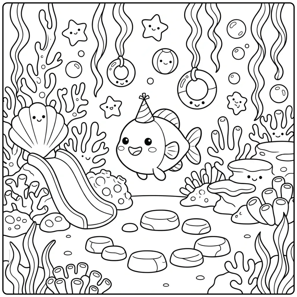 Cute Fish Toddler in Underwater Playground coloring page