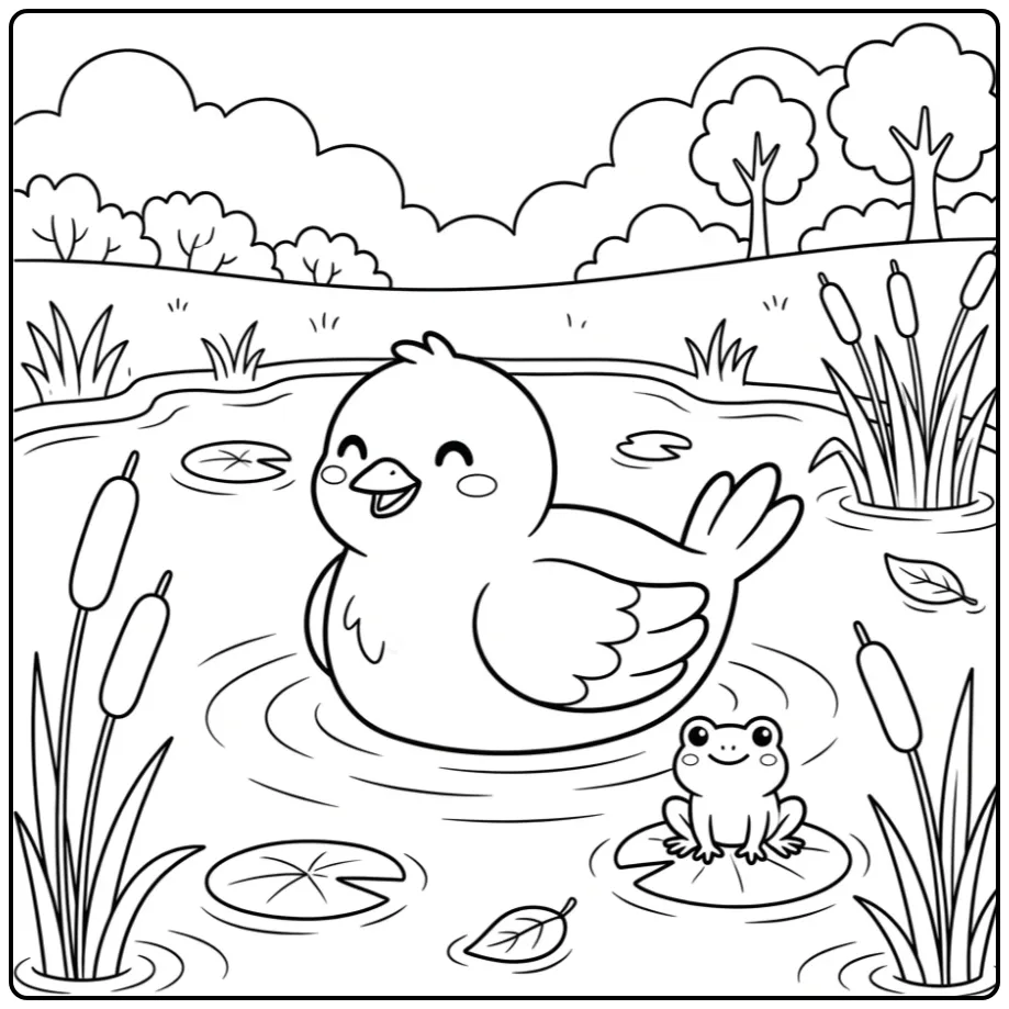 Cute Simple Bird with a Duck coloring page
