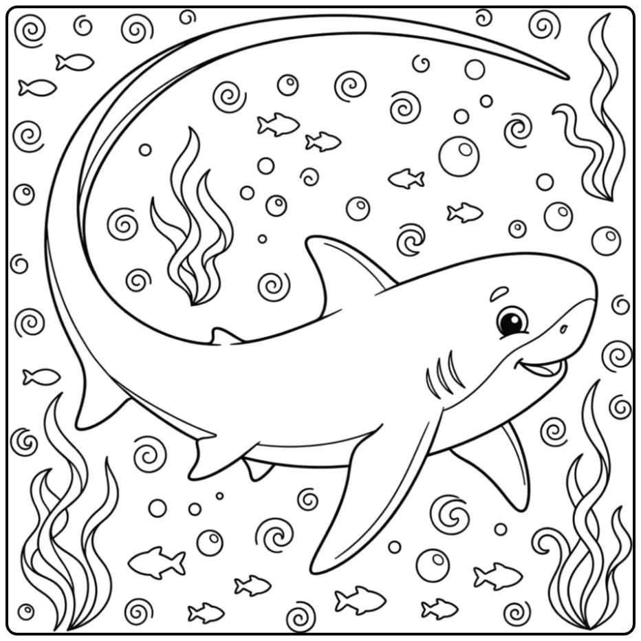Cute Thresher Shark with Long Tail coloring page