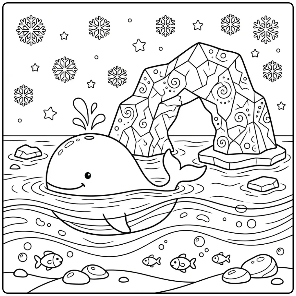 Cute Whale by an Iceberg coloring page