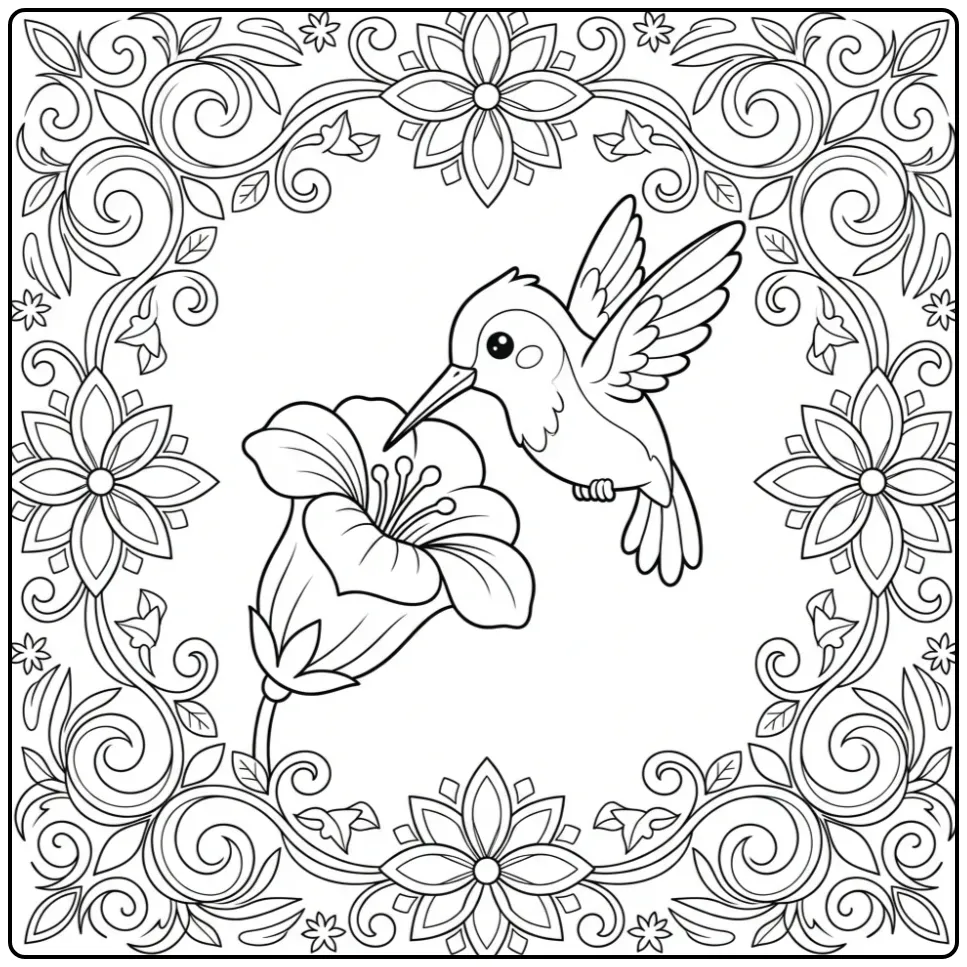 Graceful Hummingbird for Adults coloring page