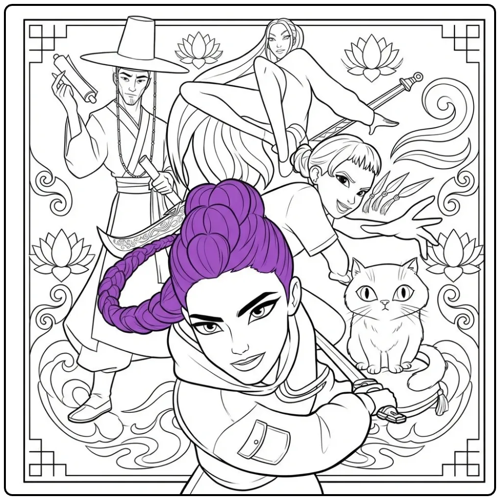 Exciting KPop Demon Hunters in Action 1 coloring page